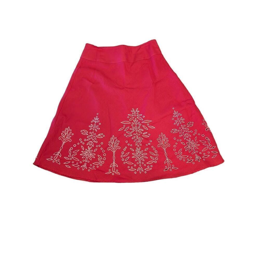 Silkland Flower Embroidered A-Line Linen Skirt Women's Size 6